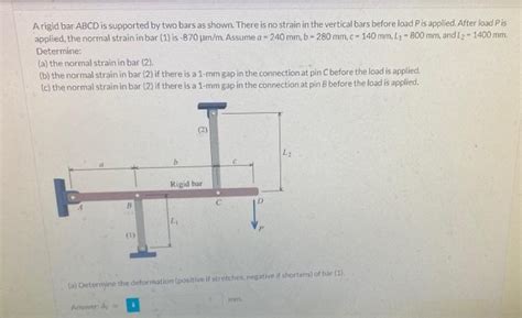 Solved A Rigid Bar Abcd Is Supported By Two Bars As Shown