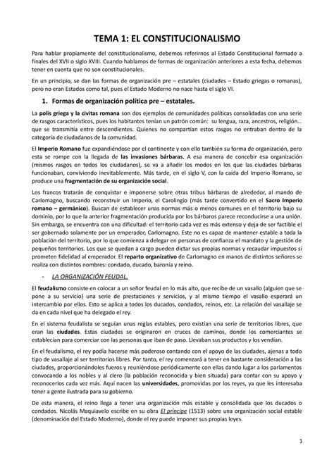 Temario Consti Bueno TEMA 1 EL CONSTITUCIONALISMO Para Hablar