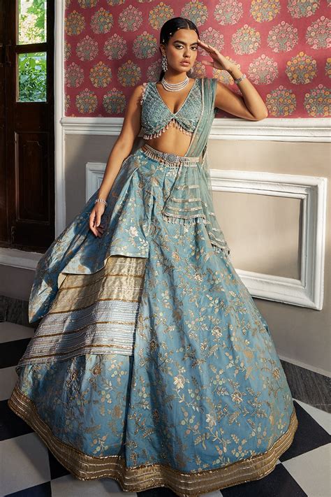 Buy Aditi Gupta Blue Floral Print Lehenga Set Online Aza Fashions