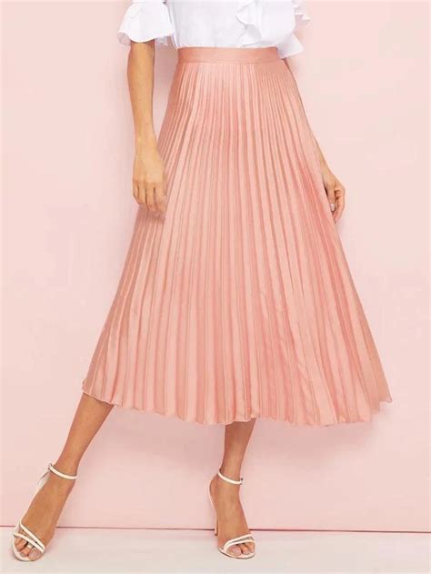 Women Pleated Elastic Waist Midi Skirt Midi Skirt Skirt Fashion