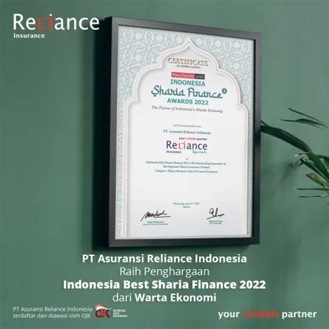 PT Asuransi Reliance Indonesia Raih Penghargaan Indonesia Best Sharia