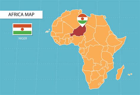 Niger Map In Africa Icons Showing Niger Location And Flags 15311618