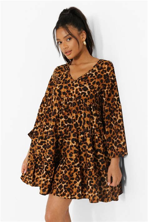 Leopard Print V Neck Smock Dress Boohoo