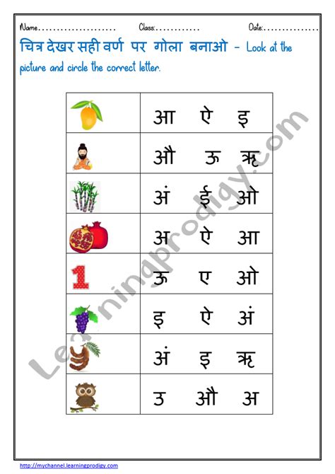 Hindi Worksheet Look At The Picture And Circle The Letters Hindi