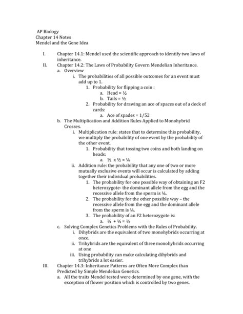 Ap Biology Chapter Notes Mendel And The Gene Idea I Chapter