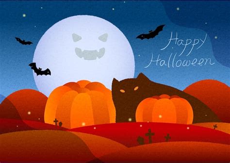 Premium Vector Halloween Poster Or Card With Pumpkins Black Cat Bat