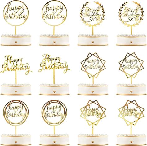 Pieces Acrylic Happy Birthday Cake Topper Glitter Birthday Cupcake