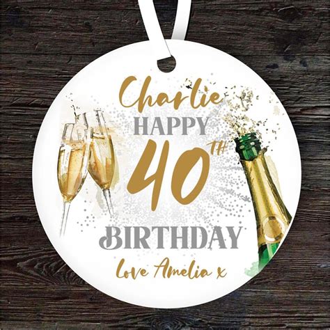 40th Birthday Champagne Sparkle Personalised T Keepsake Hanging