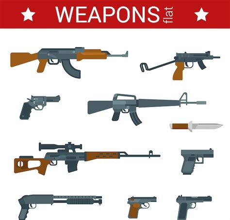 Conjunto De Ilustraciones De Diseño Plano De Dibujos Animados De Armas Vector Premium