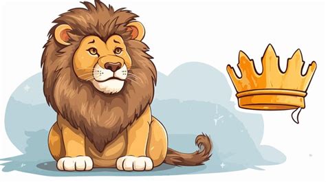 Regal Cartoon Lion With Crown And Thought Bubble Premium Ai Generated