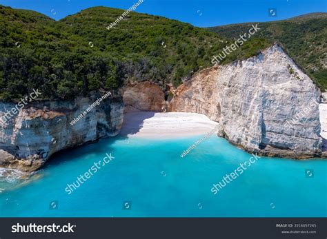 Aerial View Paradise Beach Fteri Kefalonia Stock Photo