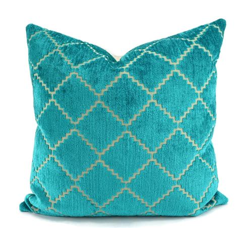 Turquoise Pillows, Turquoise Cut Velvet Throw Pillow Cover, Coastal Pillows, Moroccan Pillow ...