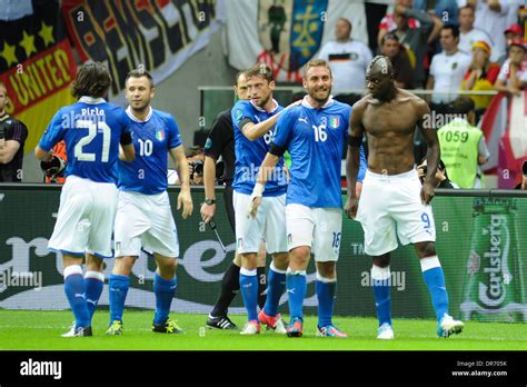 Mario Balotelli of Italy celebrating with his teammates after scoring ...