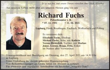 Traueranzeigen Von Richard Fuchs Mittelbayerische Trauer