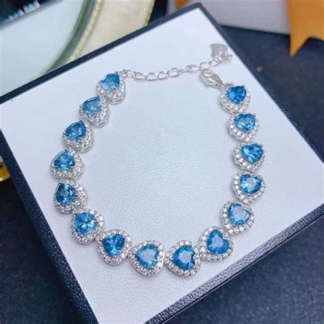 Natural London Blue Topaz Bracelet Heart Shape Bracelet Rhodolite