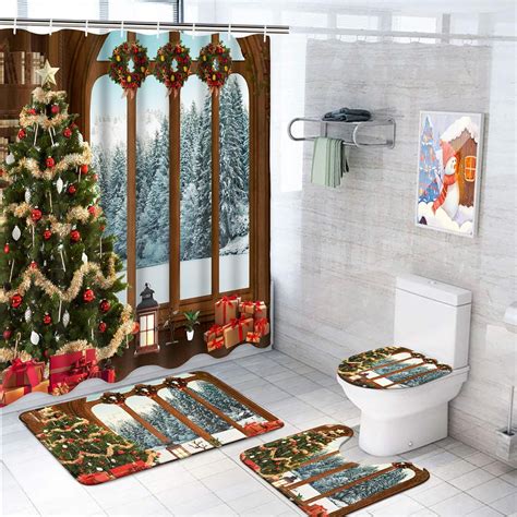 Amazon Alishomtll Pcs Merry Christmas Shower Curtain Sets With