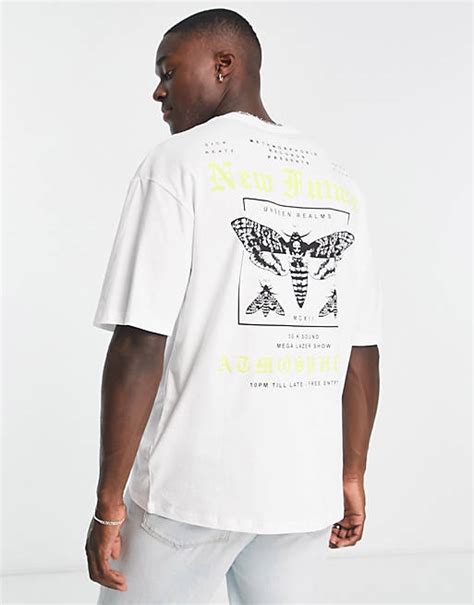 Jack And Jones Originals Oversized T Shirt With Moth Back Print In White