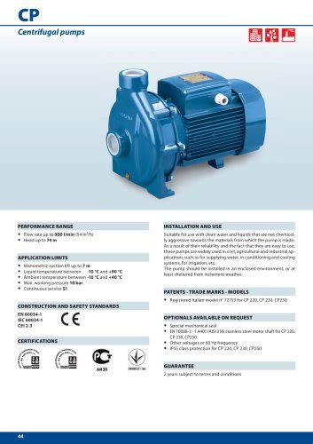 Nga Centrifugal Pumps With Open Impeller Pedrollo Pdf Catalogs