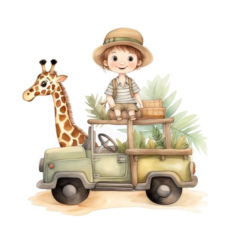 Safari girafa ilustração em aquarela animais de safári clipart Foto