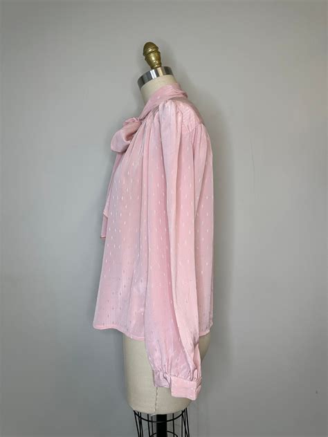 Vintage 80s Pink Pussy Bow Secretary Blouse Etsy
