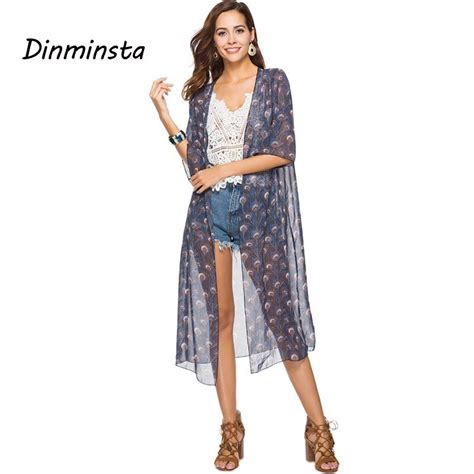 Dinminsta Blusa larga de chifón para mujer Rebeca Sexy estilo Kimono