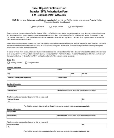 Printable Eft Authorization Form Template Printable Forms Free Online