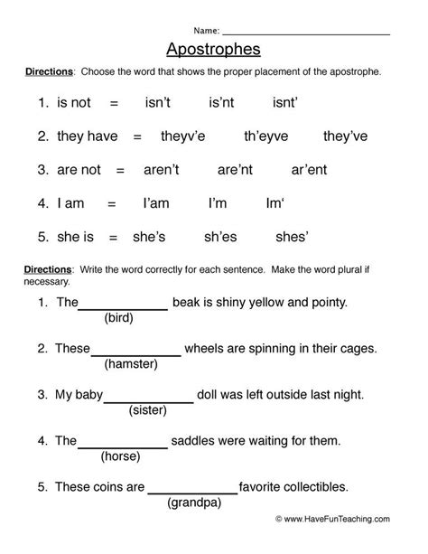 Possessive Apostrophe Worksheet Year 4