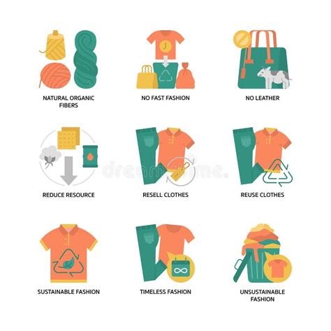 Conjunto De Iconos De Moda Sostenible Ilustración del Vector