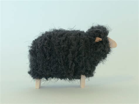 Minimalistic Black Sheep Figurine From Wood And Fluffy Etsy