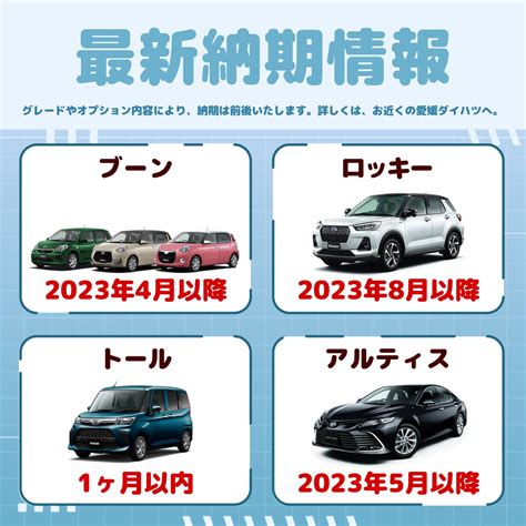 愛媛ダイハツ販売【公式】 On Twitter 📢最新納期情報のお知らせ 大変お問合せの多い、納期情報について現時点のものを掲載いたします