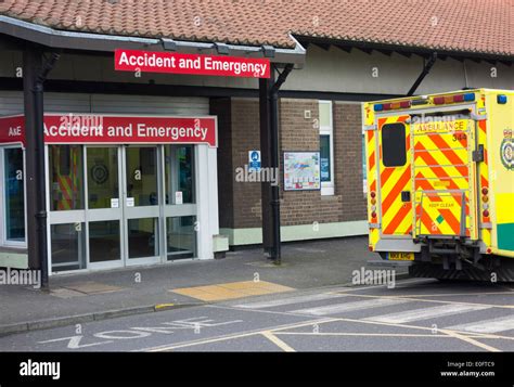 Ambulance Outside North Tees Hospital Accident Emergency Entrance UK