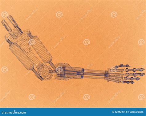 Robotic Hand Retro Architect Blueprint Stock Illustration