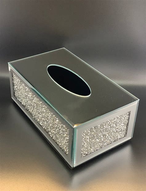 New Silver Crushed Crystal Diamond Tissue Box Diamante Bling Etsy