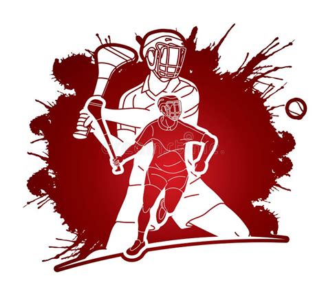 Hurling Sport Players Action Hurley Sport Cartoon Graphic Vector Stock