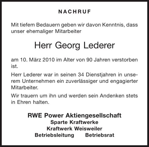 Traueranzeigen Von Georg Lederer Aachen Gedenkt