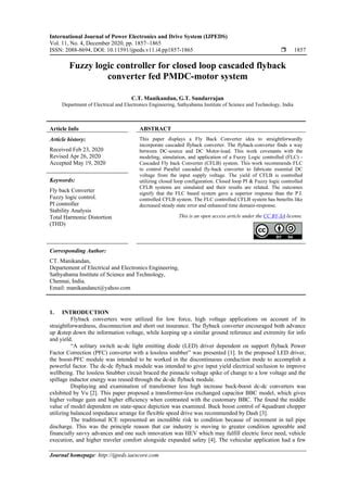 Fuzzy Logic Controller For Closed Loop Cascaded Flyback Converter Fed