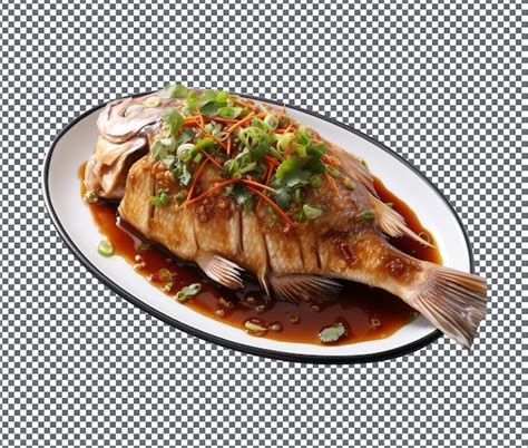 Premium Psd Yummy And Delicious Ginger Soy Steamed Fish Isolated On