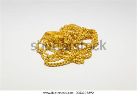 Gold Necklace Isolate On White Background Stock Photo 2063305892