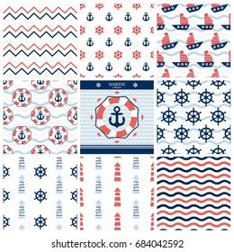 Nautical Set Vector Illustrations Marine Nautical Stock Vector Royalty