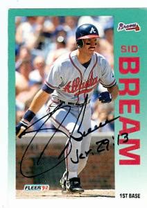 Sid Bream autographed baseball card (Atlanta Braves) 1992 Fleer #354