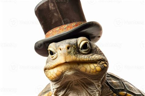 Photo Of A Turtle Sporting A Monocle And Top Hat With A White