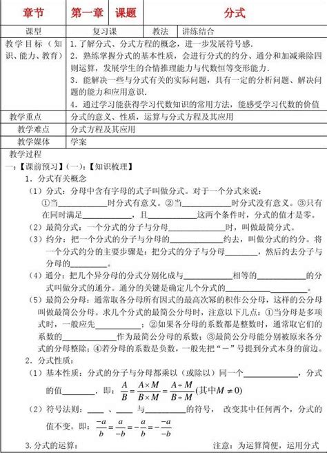 2012年中考数学第一轮总复习学案1分式人教新课标版word文档在线阅读与下载无忧文档