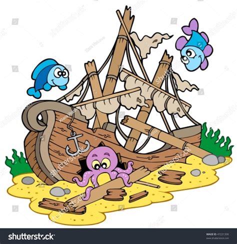 Shipwreck At Sea Bottom Vector Illustration 47221390 Shutterstock