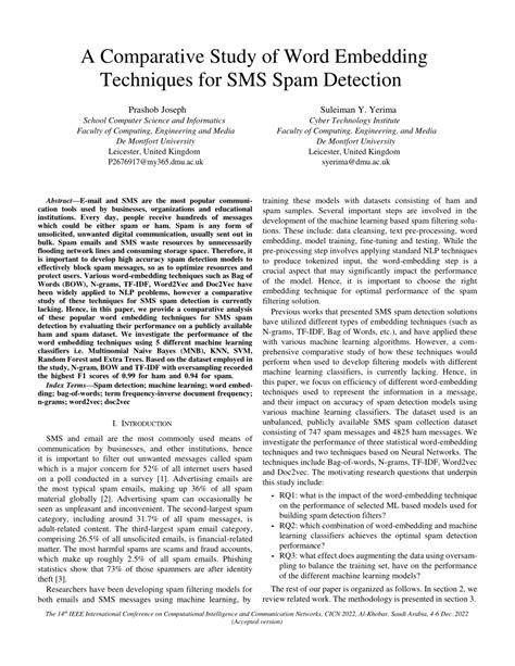 Pdf A Comparative Study Of Word Embedding Techniques For Sms Spam