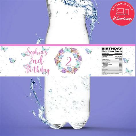 Butterfly Birthday Water Bottle Label Template Wowtemp