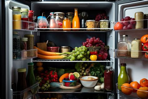 Refrigerador Lleno De Sano Alimento Frutas Y Verduras De Cerca Un