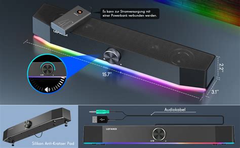 Lefandi Pc Lautsprecher Bluetooth Pc Soundbar Gaming Computer