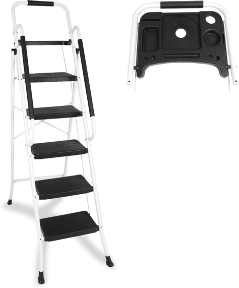 Step Ladder With Handrails Tool Tray Platform Portable Steel