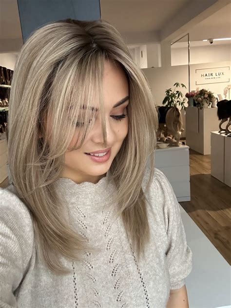 Eva z grzywką Naturalna peruka baleyage blond 45cm Hair Lux