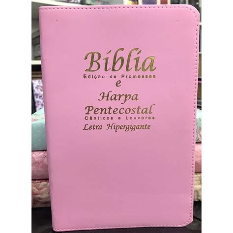 Biblia Sagrada Letra Hiper Gigante Harpa Rosa Luxo Shopee Brasil